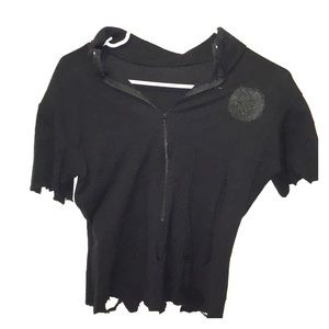 Lexa Vonn Distressed black zip front top